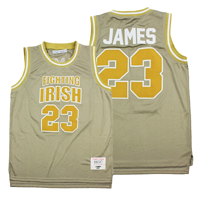 Men's Los Angeles Lakers Lebron James #23 NBA Fighting Irish High School Basketball Gold Basketball Jersey MCE0783FG